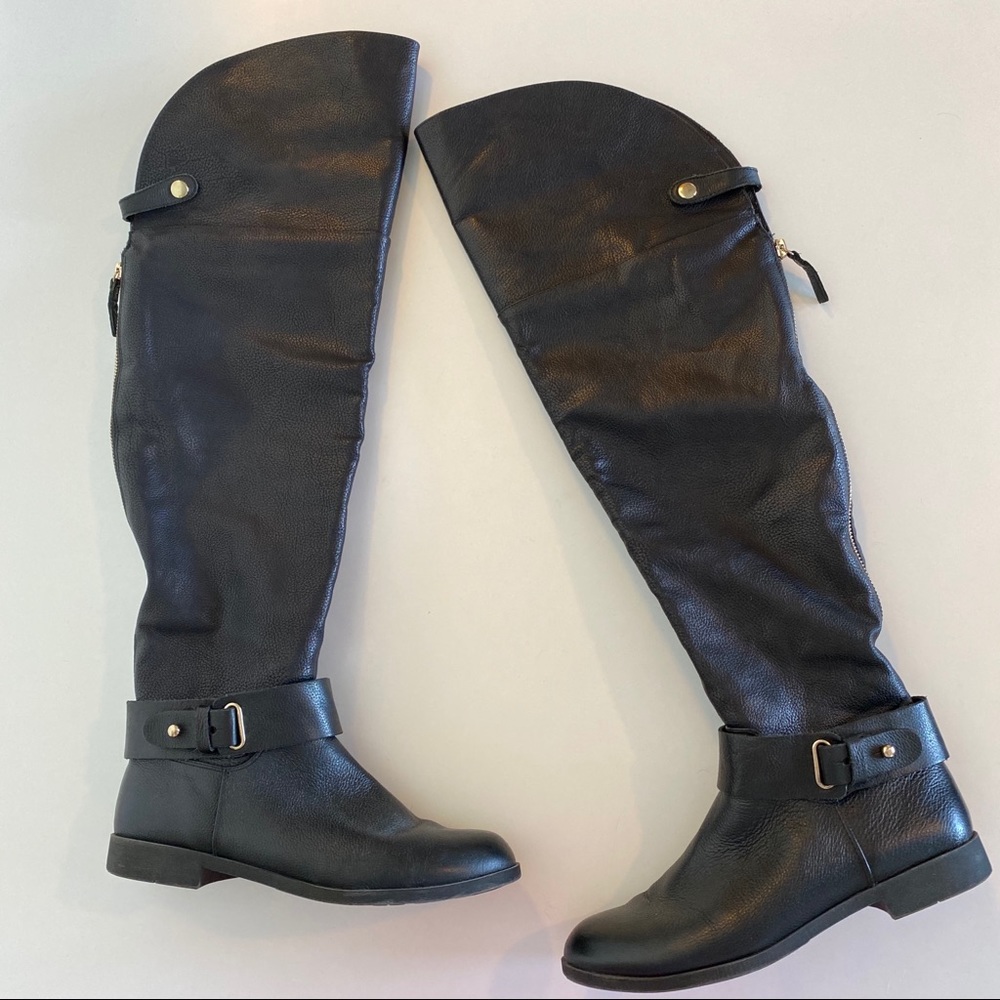 ALDO Black Leather Over the Knee Thigh High Boots - Picture 2 of 8